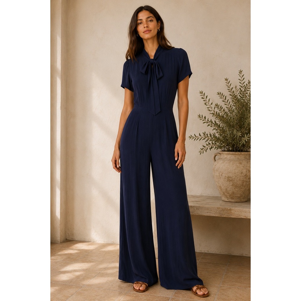 Reformation Revolve Short Sleeve Classic Jumpsuit in Navy (MSRP: $278) Size XS